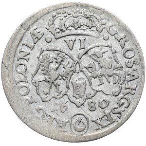 Jan III Sobieski, szóstak 1680, Kraków, kropki/rozetki po bokach korony na rewersie.