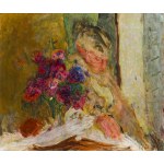 Eugeniusz Eibisch (1895 Lublin - 1987 Warsaw), Portrait of a woman by a bouquet of flowers