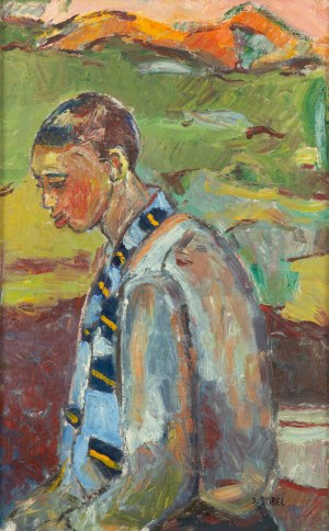 Judyta Sobel (1924 Lviv - 2012 New York), Portrait of a boy in a yellow and blue scarf