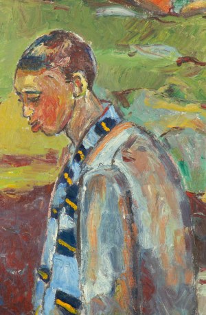 Judyta Sobel (1924 Lviv - 2012 New York), Portrait of a boy in a yellow and blue scarf