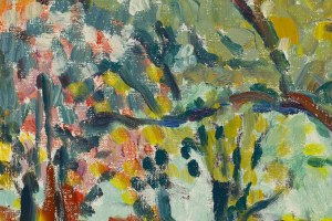 Judyta Sobel (1924 Lwów - 2012 Nowy Jork), Pejzaż z kwitnącymi drzewami, lata 60. XX w.