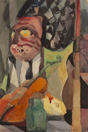 Hanna Pachniewska-Betley (1910 - 1987), Kompozycja ze skrzypcami i maską, 1951