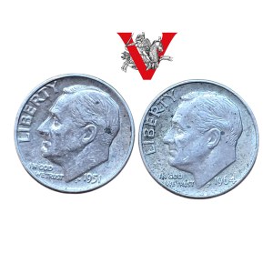 USA, 2 x 10 Cents 1951 und 1964, Silber