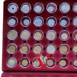 6 coin / medal pallets plus 64 coins in caps ! lots of mint