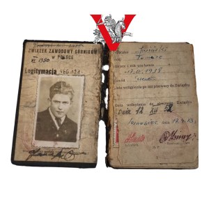 Legitymacja Związek Zawodowy Górników, 1952 rok , Sosnowiec