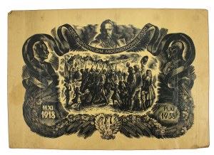 Stanisław Ostoja-Chrostowski, drzeworyt, CZEŚĆ BUDOWNICZYM MOCARSTWOWEJ POLSKI, 1938 (166)