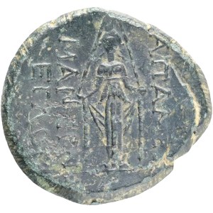 Phrygia, Apameia. Ca. 100-50 B.C. AE . Maifernos-, and Eglo-, magistrates.Obv.:Laureate head of Zeus right.Rev.: [AΠA]ME MAIΦEPN[OY] EΓΛOΓ, cult statue of Artemis Anaïtis facing.Ref.: BMC 83-4. AE. 8,2g.