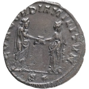 Aurelian AD 270-275,AE Antoninianus,Obv: IMP C AVRELIANVS AVG, radiate and cuirassed bust to right,Rev: CONCORDIA MILITVM, emperor standing to right, clasping hand of Concordia standing to left; S(star) in exergue.Ref: RIC V.1 244; MER-RIC 2235, 2252 &amp