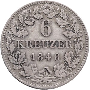 Bavaria LUDWIG I. 1825-1848 , 6 Kreuzers 1848 Munich, KM#802, Billon Ag.333 2,60g 20mm