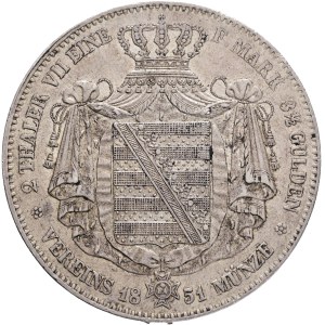Saxony FRIEDRICH AUGUSTUS II. 1836-1854, 2 Thaler/31/2Gulden 1851 F Dresden, KM# 1149, Thun#322, Ag.900 37,15g 41mm, mintmaster Gustav Theodor Fischer