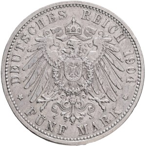 Baden FRIEDRICH I. 1856-1907, 5 Mark 1904 G , J#29, Ag.900 27,67g 38mm Karlsruhe