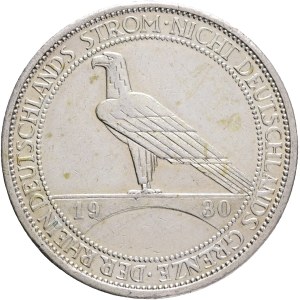 Weimar rep. 1918-1933 3 Mark 1930 F Stuttgart , J#345 Ag.500 14,98g 30mm , Liberation of Rhineland