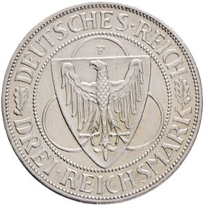 Weimar rep. 1918-1933 3 Mark 1930 F Stuttgart , J#345 Ag.500 14,98g 30mm , Liberation of Rhineland
