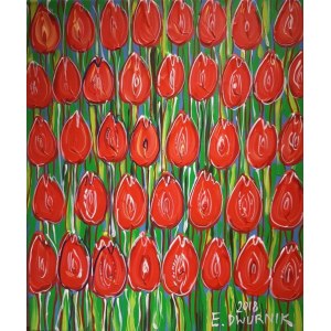 Edward Dwurnik, Czerwone tulipany, 2018