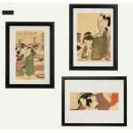 Shunga - set of three erotic ukiyo-e woodcuts