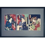 Kunichika - triptych "Samurai and courtesan," 1879