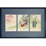 Toshihide- triptych "General Minamoto no Hachiman Taro Yoshiie," 1890.