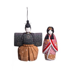 Pair of hina ningyō dolls in kimekomi style - imperial couple standing