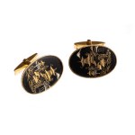 Cufflinks, layered forged steel, gold and silver, Meji/Taisho era