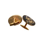 Cufflinks, layered forged steel, gold and silver, Meji/Taisho era