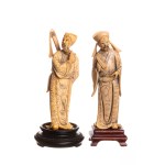 Two wise men carved from a mammoth tusk - okimono, 19th century