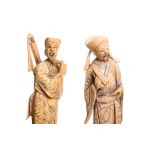 Two wise men carved from a mammoth tusk - okimono, 19th century