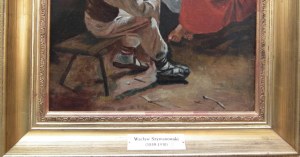 Wacław Szymanowski(1859 Warszawa - 1930 Warszawa),W huculskiej izbie,szkic olejny do obrazu