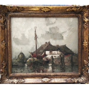 Rudolf Priebe(1889-1956),Fishing boat by the shore
