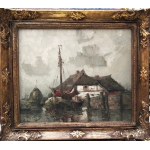 Rudolf Priebe(1889-1956),Łódź rybacka przy brzegu