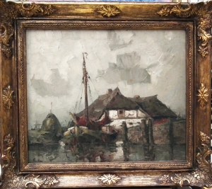 Rudolf Priebe(1889-1956),Łódź rybacka przy brzegu