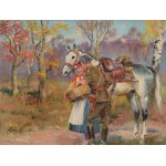 Jerzy KOSSAK (1886-1955), Lancer with a girl - courtship.