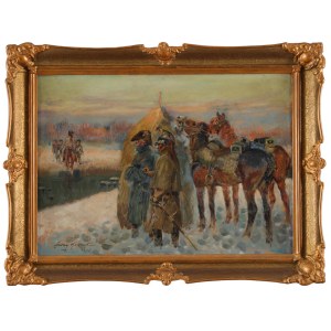 Jerzy KOSSAK (1886-1955), Żołnierze Napoleona - przeprawa przez rzekę (1950)