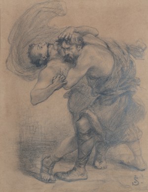 Jan Styka (1858 Lwów - 1925 Rzym), Ursus walczy z Krotonem - szkic do „Quo vadis”