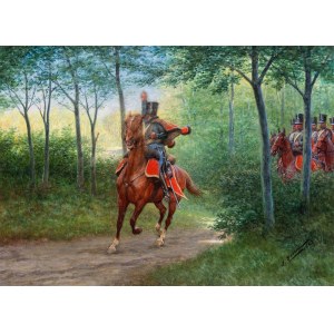 Jan Rosen (1854 Varsovie-1936 ibid.), Troupe de hussards napoléoniens, 1923.