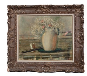 Zygmunt Menkes (1896 Lwów - 1986 Riverdale), Martwa natura z kwiatami i fletem, l. 20-30 XX w.
