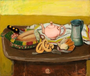 Henryk Hayden (1883 Warszawa - 1970 Paryż), Martwa natura z chlebem i imbrykiem, 1947 r.