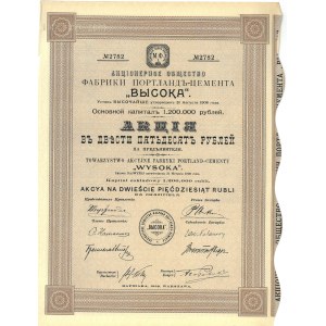 WYSOKA Tow. Fabryk Portland-Cementu, akcja na 250 rubli z 1909 r., Warszawa