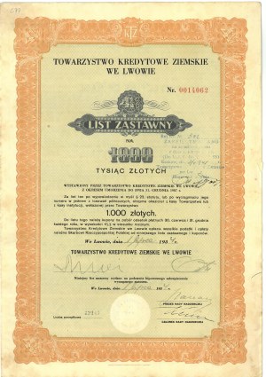 Tow. Kredytowe Ziemskie in Lviv, Pfandbrief über 1000 Zloty, 193(4). Lemberg
