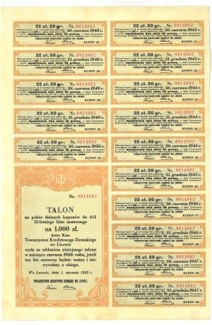 Tow. Kredytowe Ziemskie in Lviv, Pfandbrief über 1000 Zloty, 193(4). Lemberg