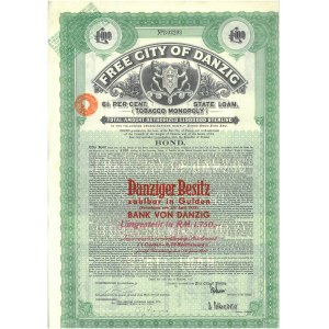 Gdańsk, Free City, Tobacco Monopoly, obligacja na 100 funtów,1927 r.