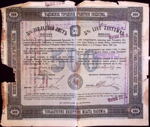 Radom, Tow. Kredytowe Miasta, Pfandbrief über 500 Rubel, (1899) r.