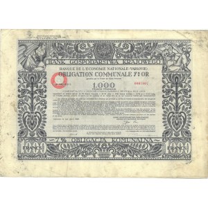 Bank Gospodarstwa Krajowego, obligation communale for 1,000 francs of 1930 a 100 zlotys, 19(28