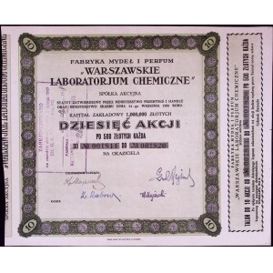 Warsaw Chemical Laboratory, share for 10 shares at 500 zloty 1925