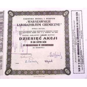 Warsaw Chemical Laboratory, share for 10 shares at 500 zloty 1925