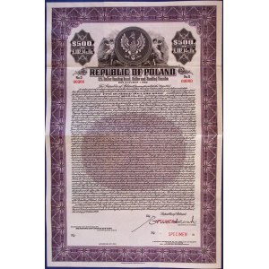 Republic of Poland, $500/102 pound 14s11d bond dated 1936. - example