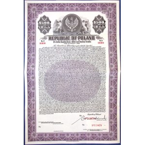 Republic of Poland, $500/102 pound 14s11d bond dated 1936. - example