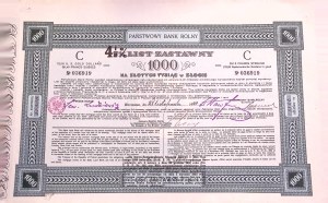 Staatliche Landwirtschaftsbank, 7 %/4,5 %-Hypothekenanleihe über 1.000 PLN, datiert 19(29)r.