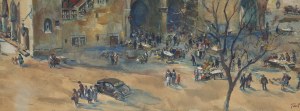 Teodor Grott (1884 Częstochowa - 1972 Kraków), Dzień targowy na Rynku Głównym w Krakowie, 1940