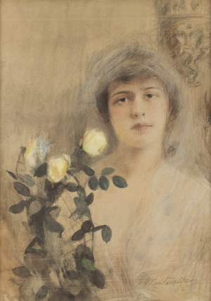 Teodor Axentowicz (1859 Braszow - 1938 Kraków), Portret kobiety z różami