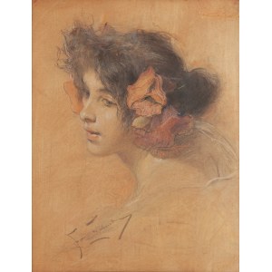 Franciszek Żmurko (1859 Lviv - 1910 Warsaw), Poppies (Study of a Woman's Head in Flowers), 1898